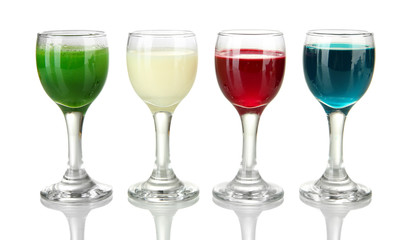 Tasty color liquors, isolated on white