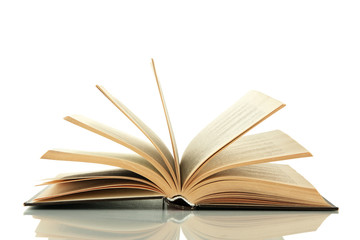 Opened book isolated on white