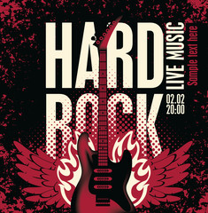 Fototapeta premium banner for the concert with an electric guitar on fire