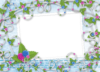 Card for invitation or congratulation with buttonhole and lace