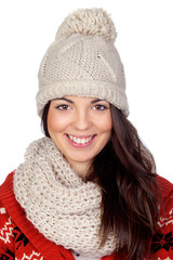 Attractive girl with with wool hat and scarf