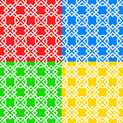 Colorful geometric seamless pattern in four colors set, vector