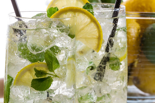 Closeup of cold lemon drink for summer