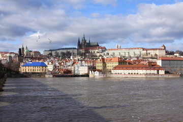 Obraz premium Winter Prague gothic Castle above River Vltava, Czech Republic