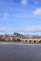 Winter Prague gothic Castle with the Charles Bridge