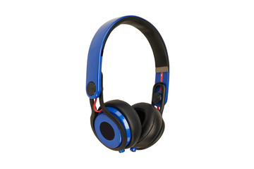 Naklejka premium Blue headphones on white background