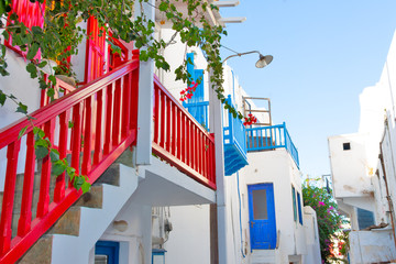 Greece, Tradit Balcony view in Mykonos Cyclades