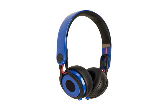 Blue headphones on white background