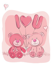 Pink cute bears holding balloons