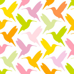 Seamless Pattern Hummingbirds Green