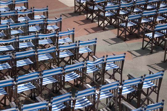 Rows of Empty Chairs at Bexhill, East Sussex, UK.
