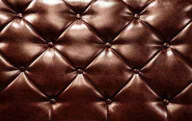 Dark brown buttoned leather texture with copy space