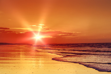 Naklejki  zachód słońca na plaży