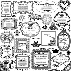 Vector set of calligraphic design elements and floral frames