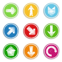 Round stickers with hand drawn arrows