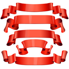 red Glossy vector ribbons on a white background