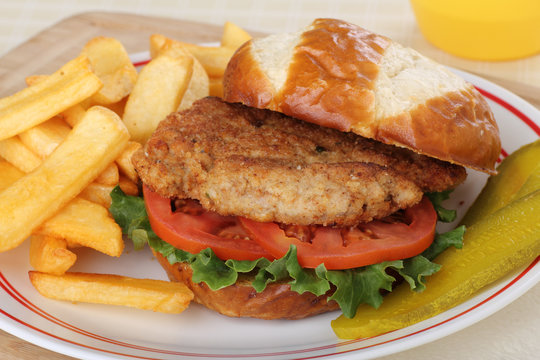 Pork Tenderloin Sandwich And Fries