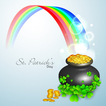 Irish shamrock leaves and golden coins pot flyer, banner or back