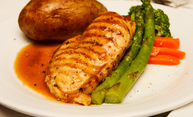 Grilled Chicken with Asparagus and Baked Potato