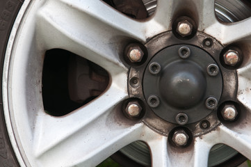 close up of an old car wheel