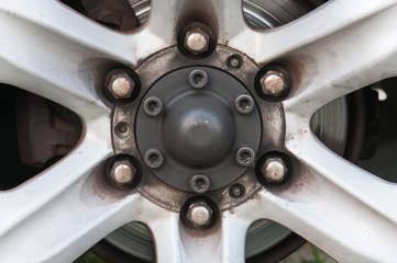 close up of an old car wheel