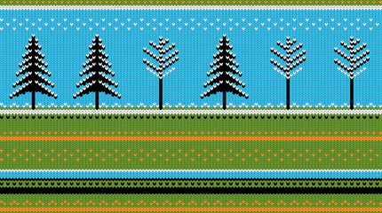 Knitted winter trees, vector