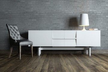 modern interior room with white furniture and table lamp