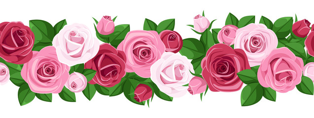 Naklejka premium Horizontal seamless background with roses. Vector illustration.