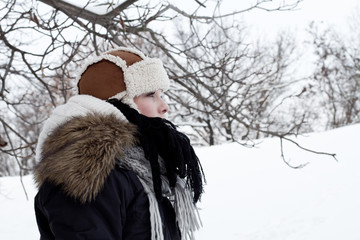 winter portrait of beautiful young woman, outside