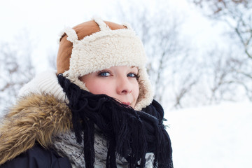 winter portrait of beautiful young woman. winter, snow