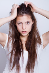 portrait of attractive young fashion model woman