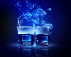 Two glasses of blue cocktail
