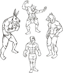 animal mascots - rabbit, ape, boar