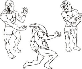 Reptile mascots - gator, lizard, cobra