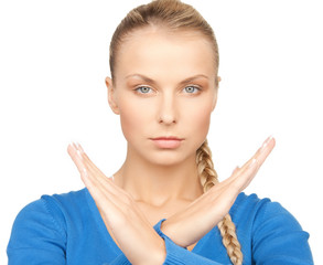 woman making stop gesture