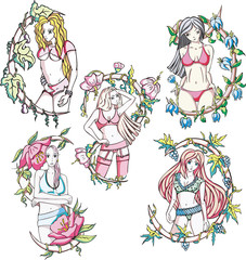 elegant girls in flowers