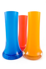 Three colorful glass vases