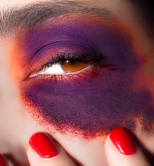 Beauty Eye. Red Nails. Macro Makeup