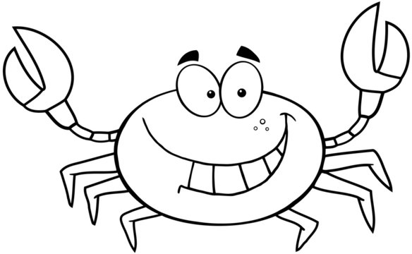 Outlined Funny Crab Cartoon Mascot Character