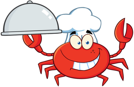 Crab Chef Cartoon Mascot Character Holding A Platter