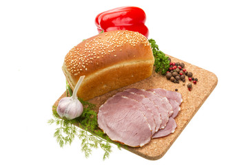 Ripe fresh ham with vegetables