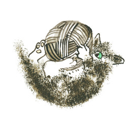 Kitten playing with a ball