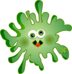 Papier Peint photo Créatures Bactéries amibes - vecteur de dessin animé microbe vert