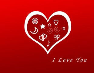 Postal con corazones en tonos rojos