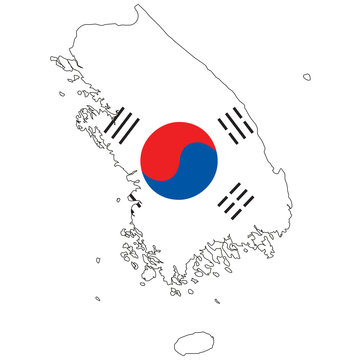 Country outline with the flag of South Korea
