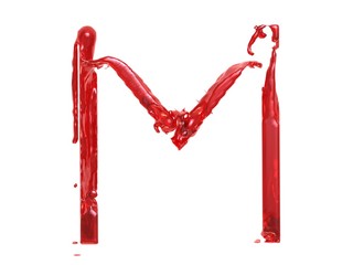 3d illustration of a red plastic letter M on white background - obrazy, fototapety, plakaty