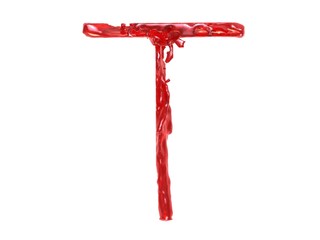 3d illustration of a red plastic letter T on white background