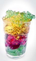 gelatin of different colors on glass