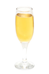 a glass of champagne on a white background