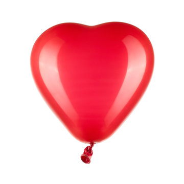 Close up of red heart shaped balloon with clipping path